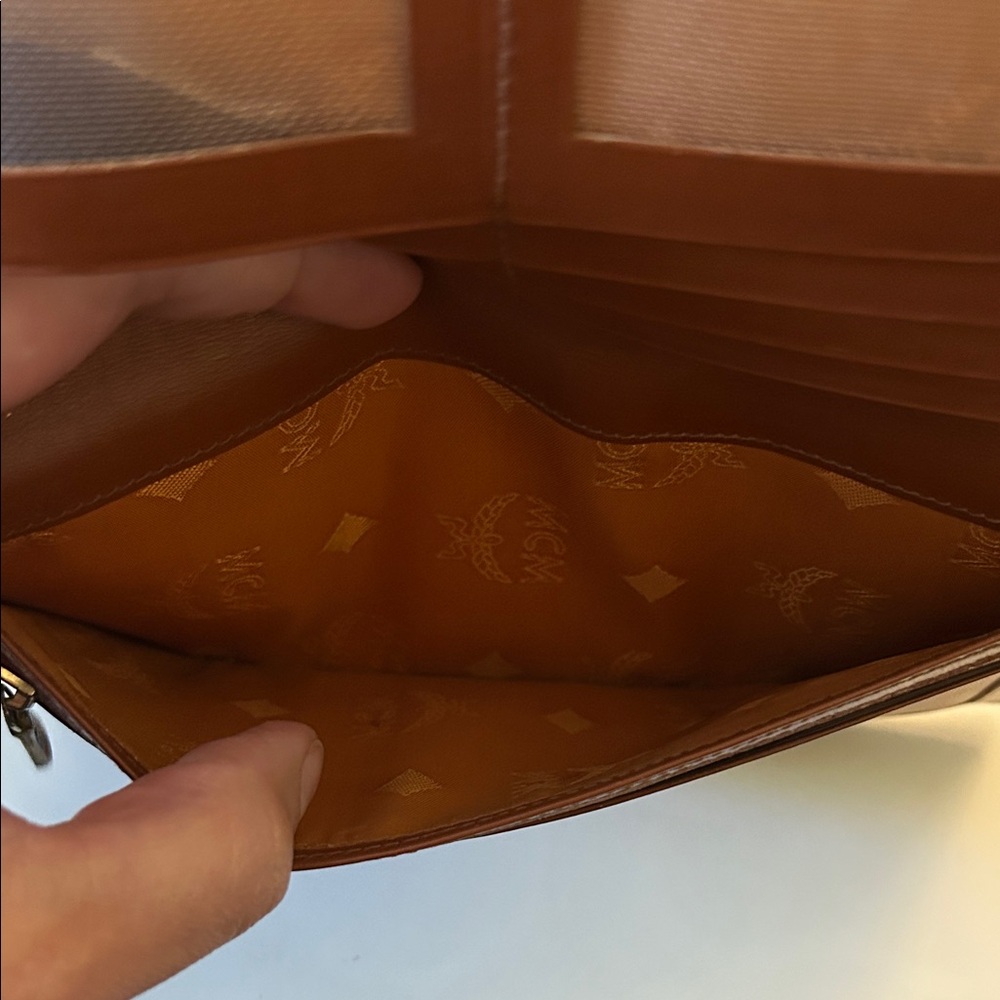 MCM Cognac Visetos Leather Brown Bifold Wallet size:7.25” L x 3.75” H - Picture 7 of 14
